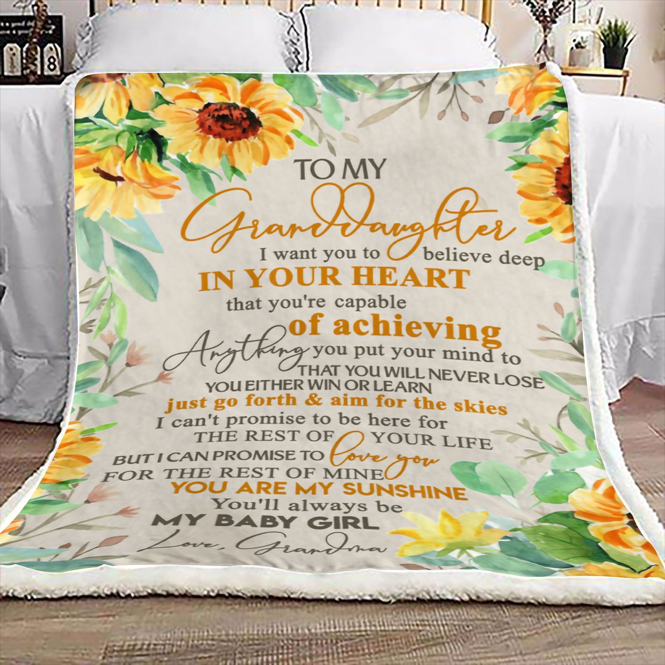 Sunflower To My Granddaughter Grandma Sherpa Fleece Blanket