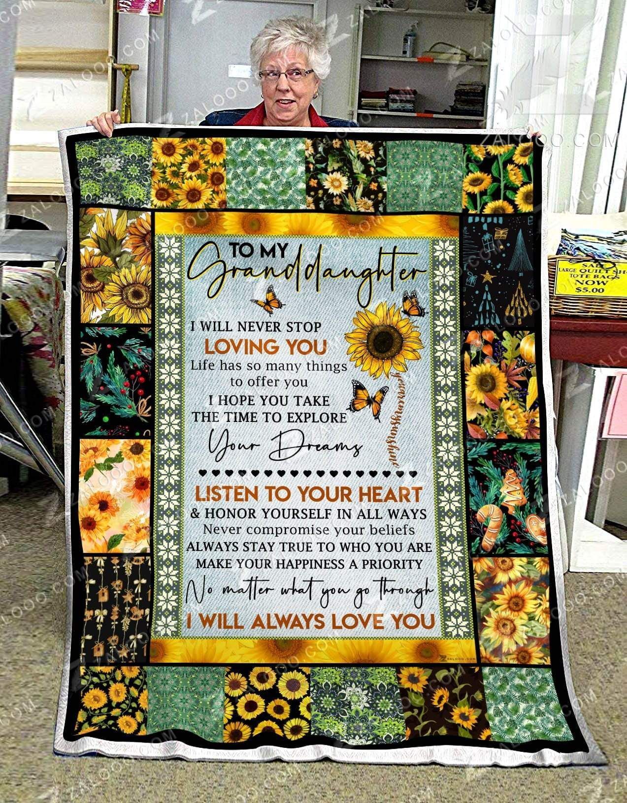 Sunflower To My Granddaughter I Will Never Stop Loving You Sherpa Fleece Blanket