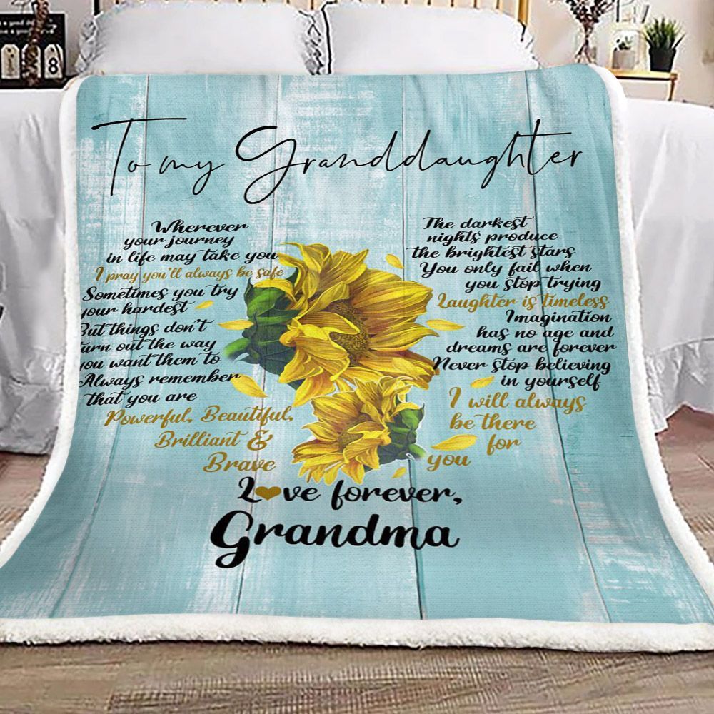 Sunflower To My Granddaughter Love Forever Grandma Sherpa Fleece Blanket