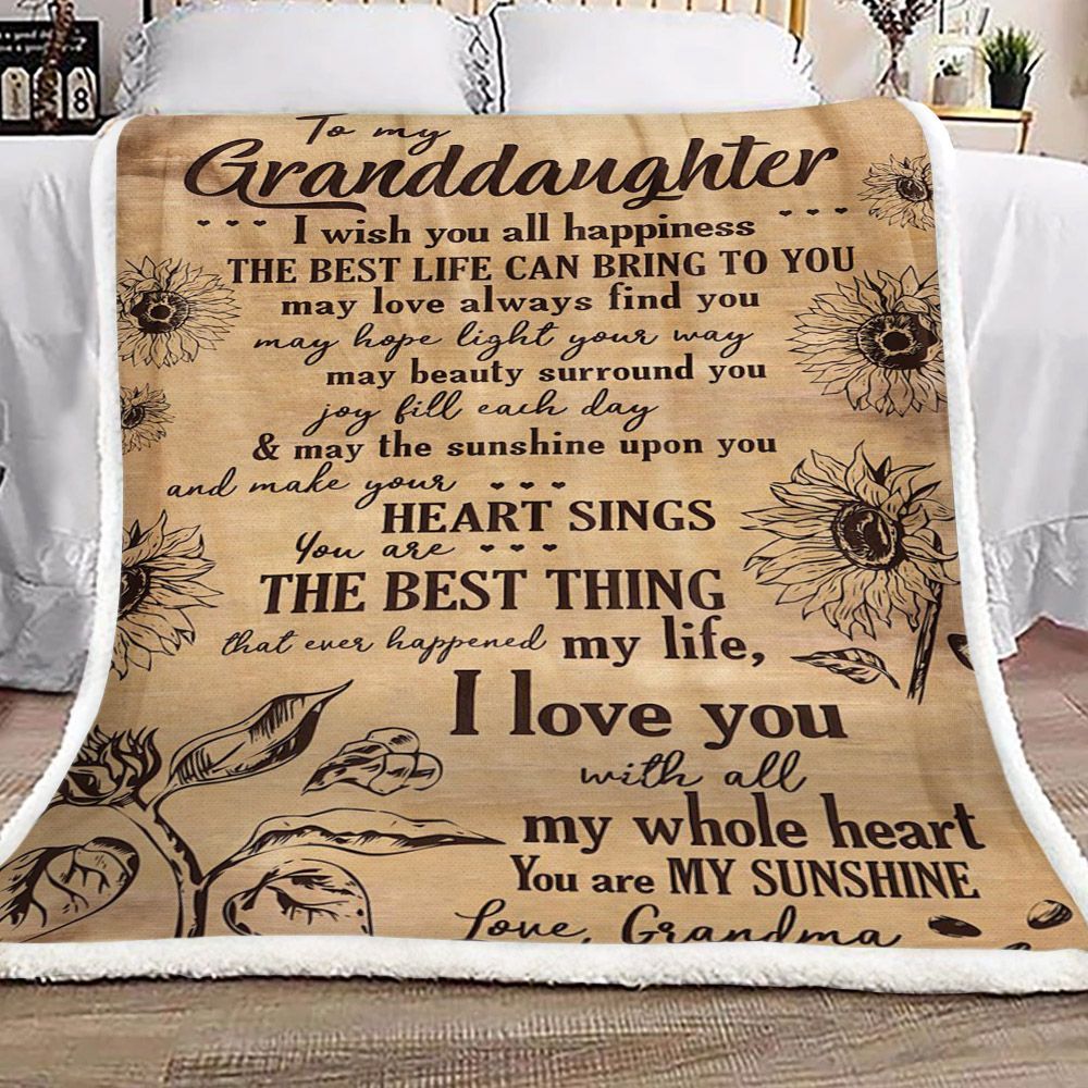 Sunflower To My Granddaughter Love Grandma Sherpa Fleece Blanket