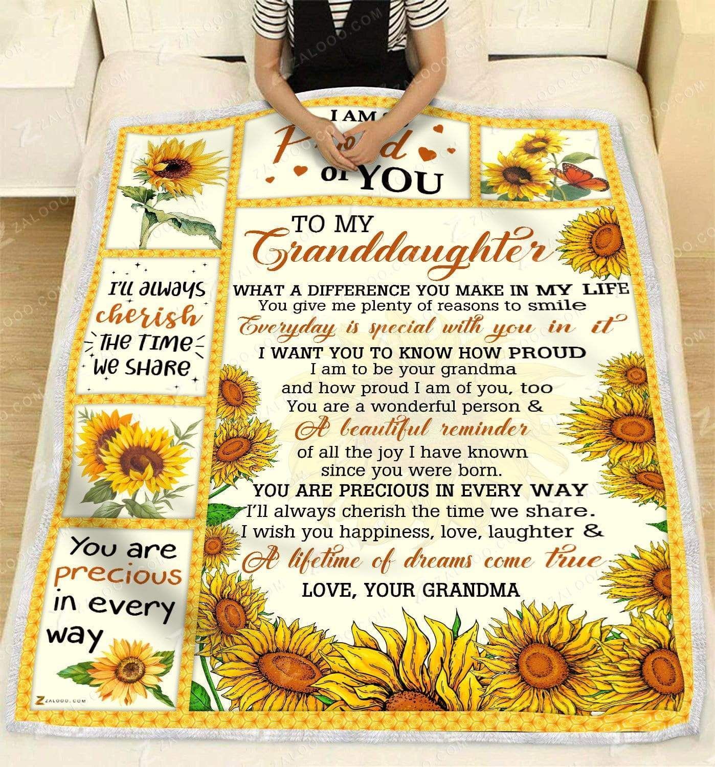 Sunflower To My Granddaughter Love Grandma Sherpa Fleece Blanket
