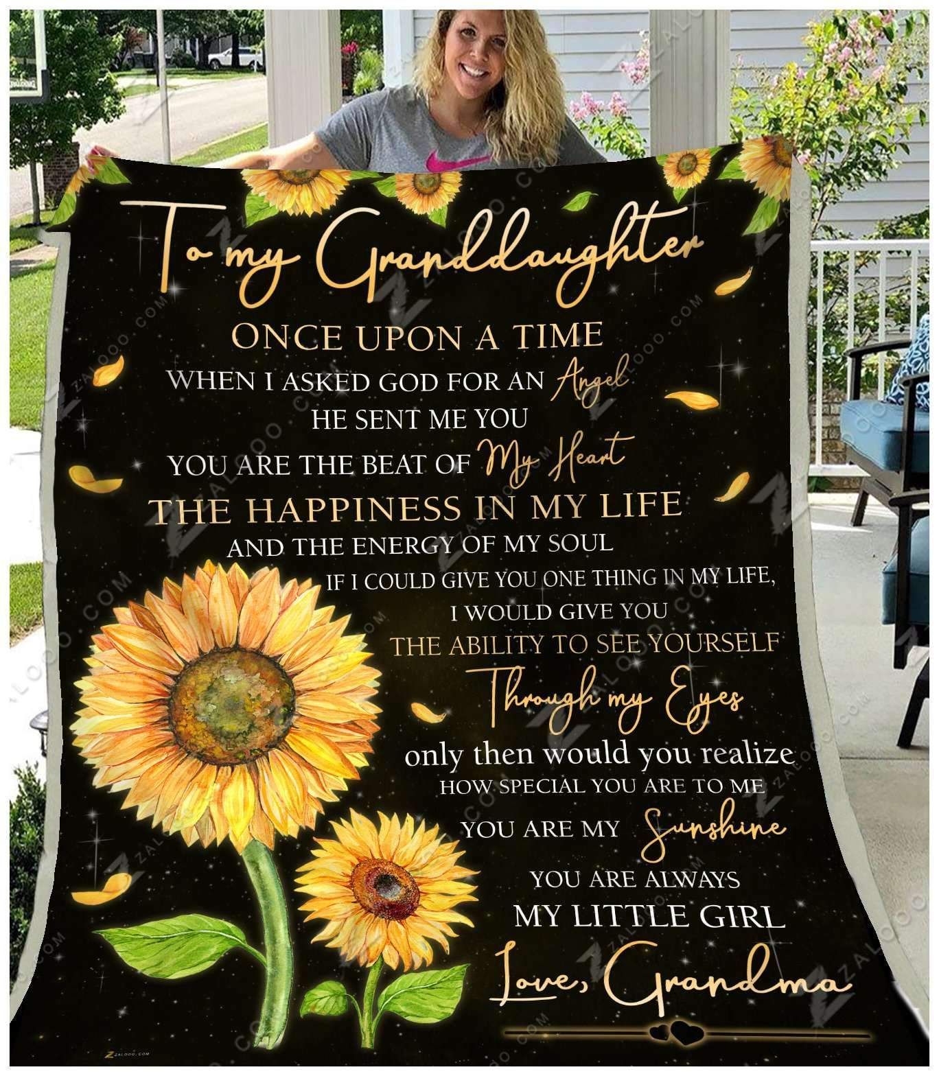 Sunflower To My Granddaughter Love Grandma Sherpa Fleece Blanket