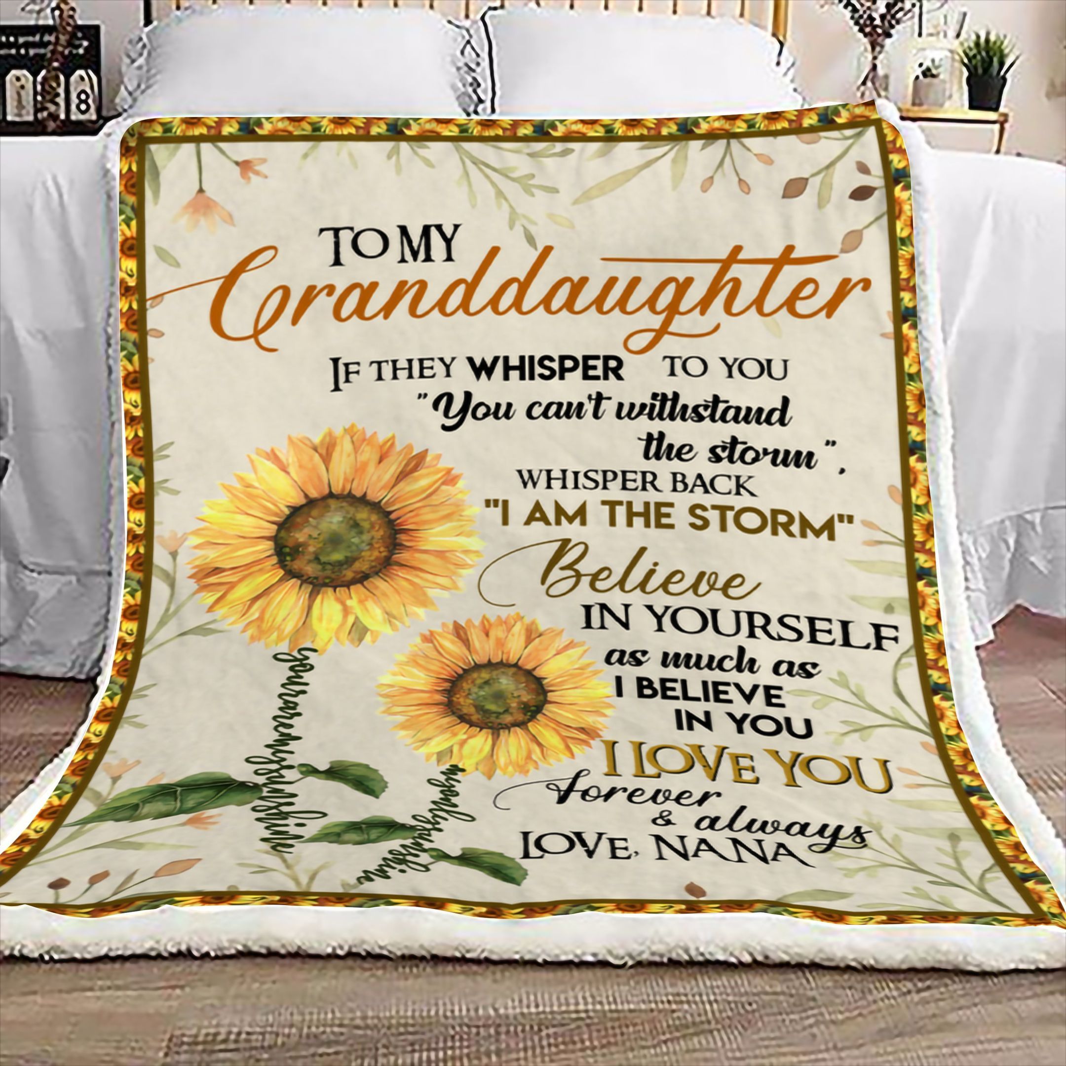 Sunflower To My Granddaughter Nana Sherpa Fleece Blanket