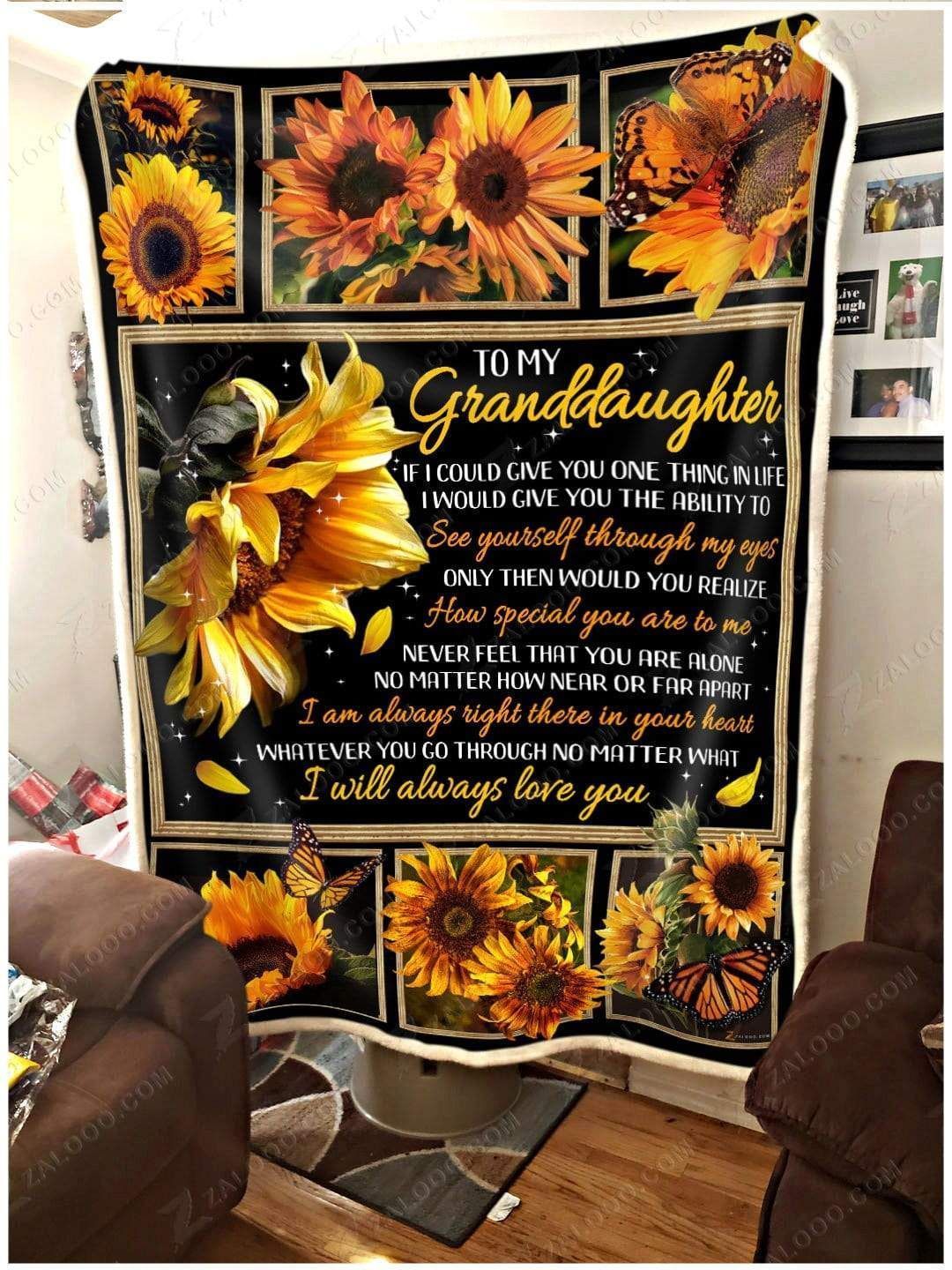 Sunflower To My Granddaughter Whatever You Go Through Sherpa Fleece Blanket