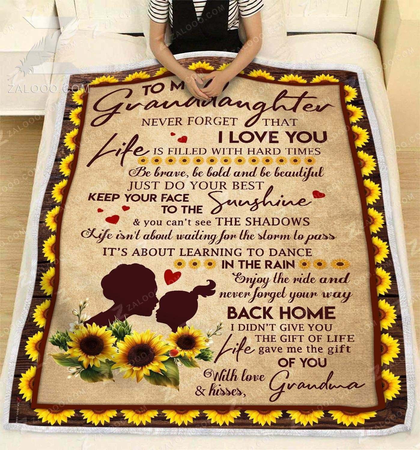 Sunflower To My Granddaughter Your Way Back Home Love Grandma Sherpa Fleece Blanket