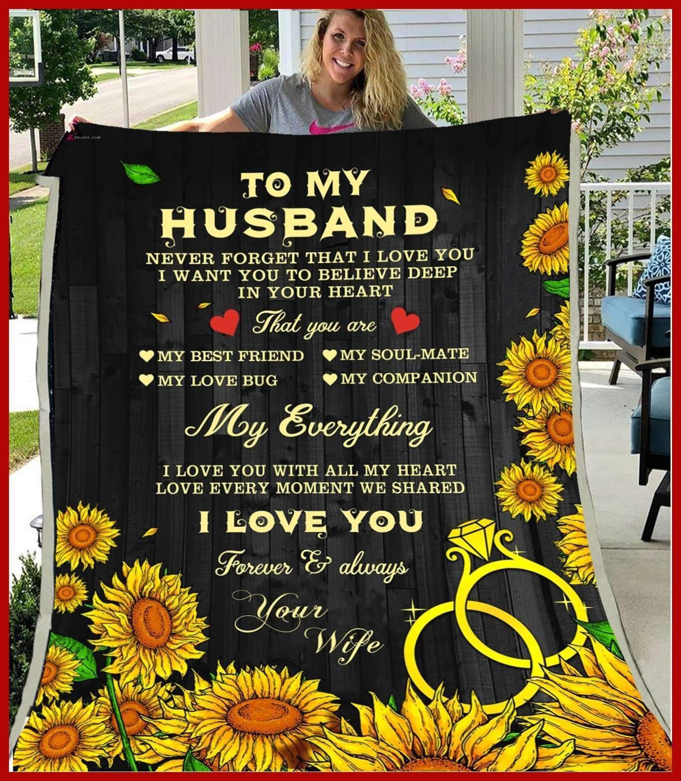 Sunflower To My Husband My Everything Sherpa Fleece Blanket