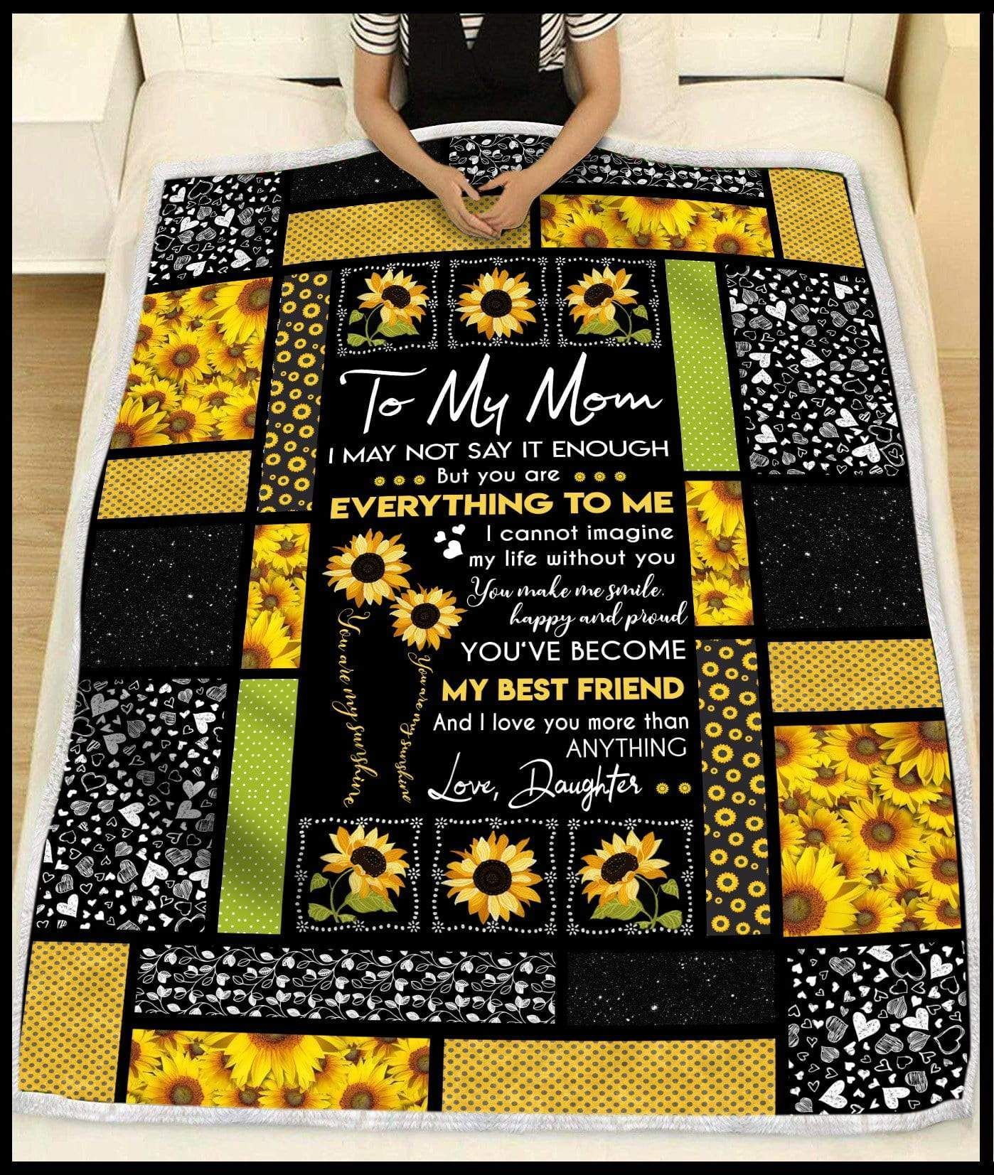 Sunflower To My Mom Love Daughter Sherpa Fleece Blanket