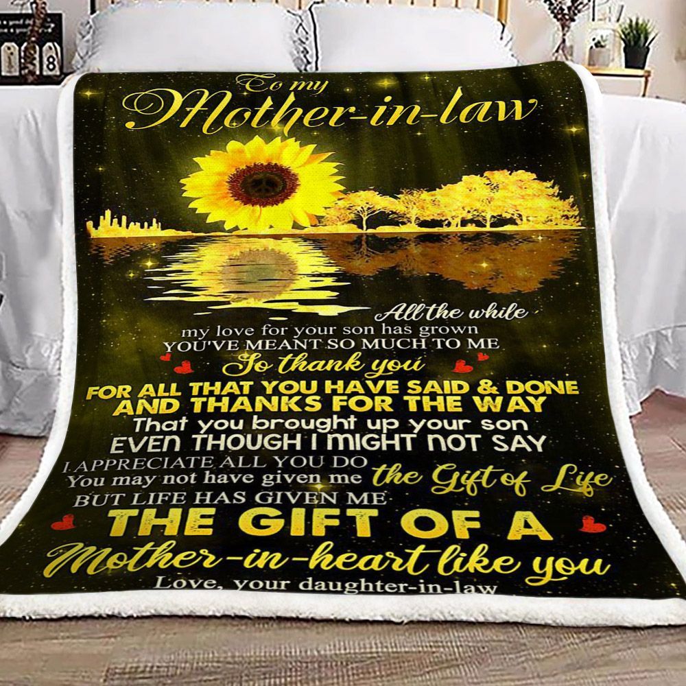 Sunflower To My Mother In Law Love Your Daughter Sherpa Fleece Blanket