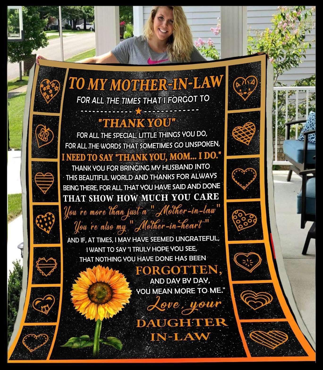 Sunflower To My Mother In Law Thank You Love Your Daughter In Law Sherpa Fleece Blanket