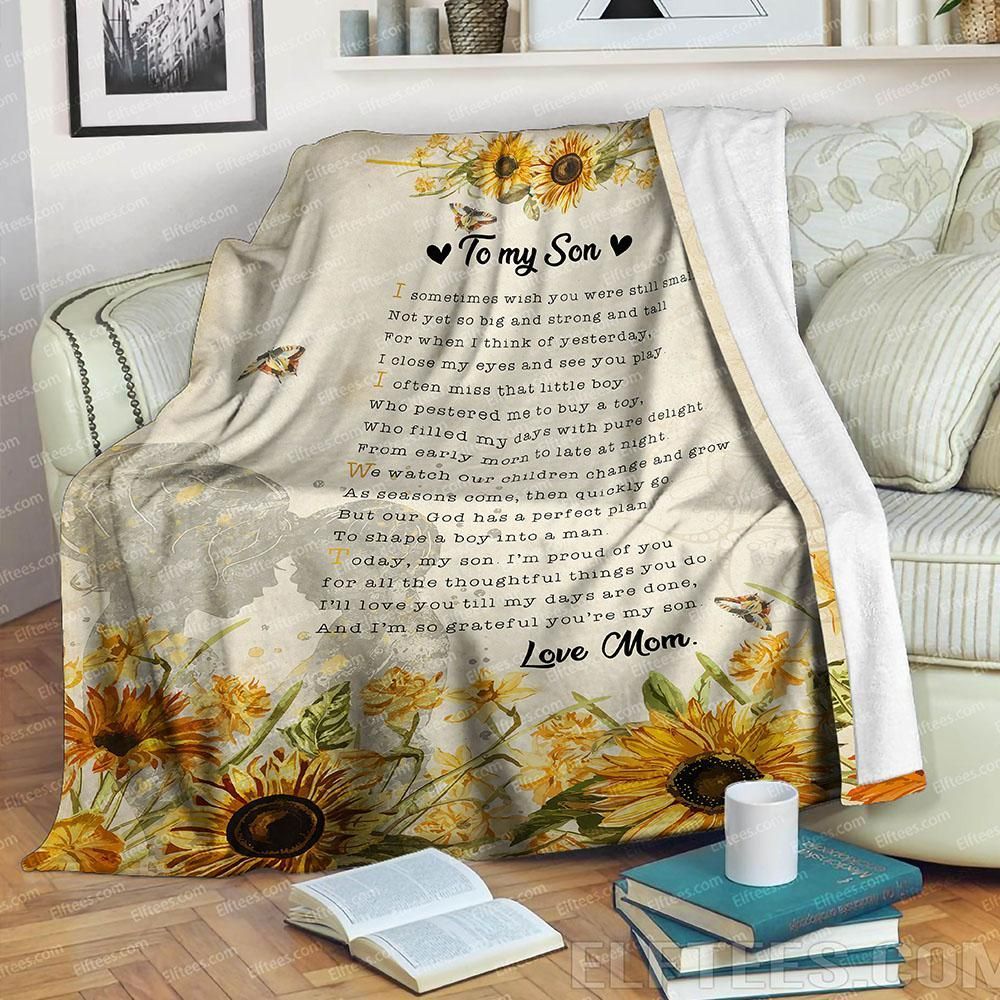 Sunflower To My Son Im So Grateful You Are My Son Sherpa Fleece Blanket