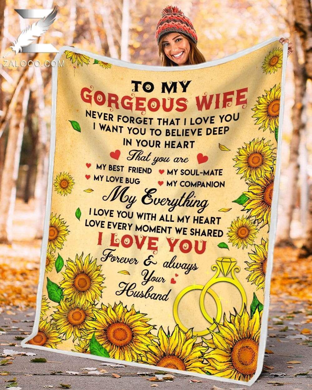 Sunflower To My Wife My Everything Yellow Sherpa Fleece Blanket