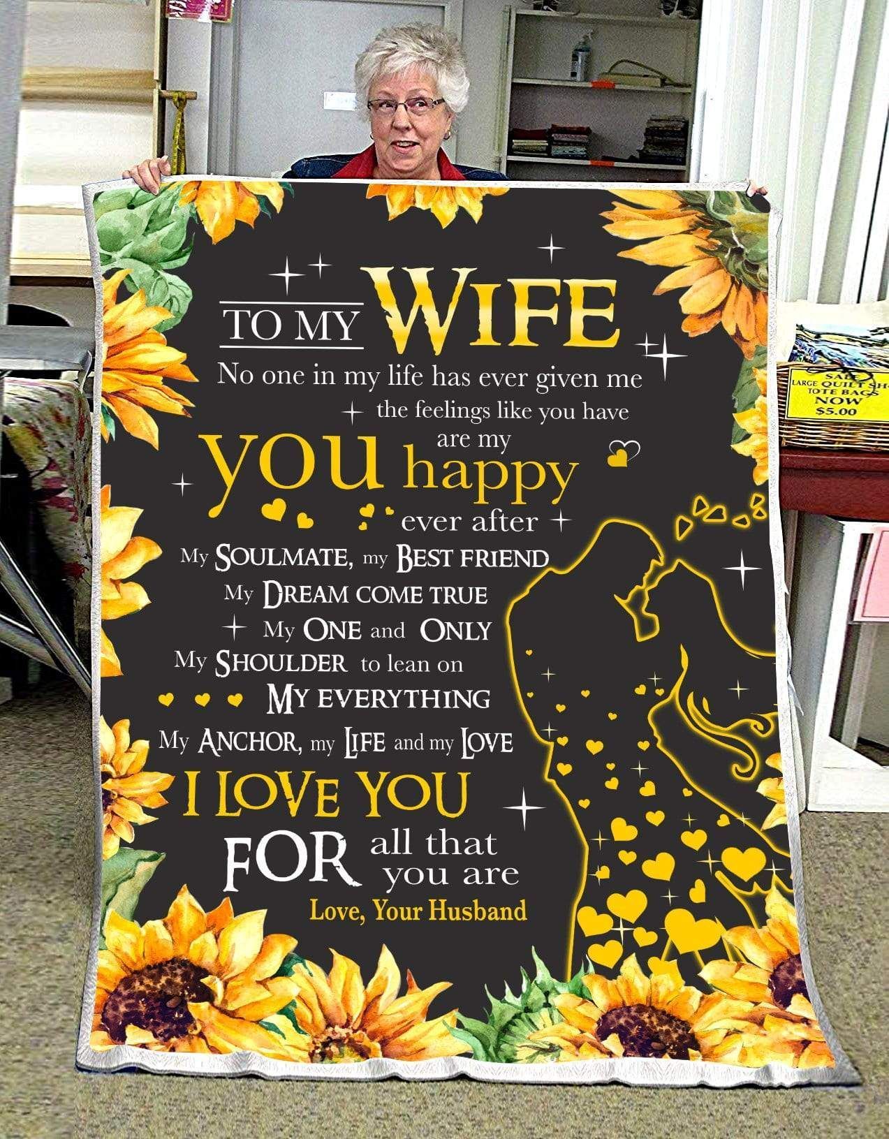 Sunflower To My Wife You Are My Happy Ever After Sherpa Fleece Blanket