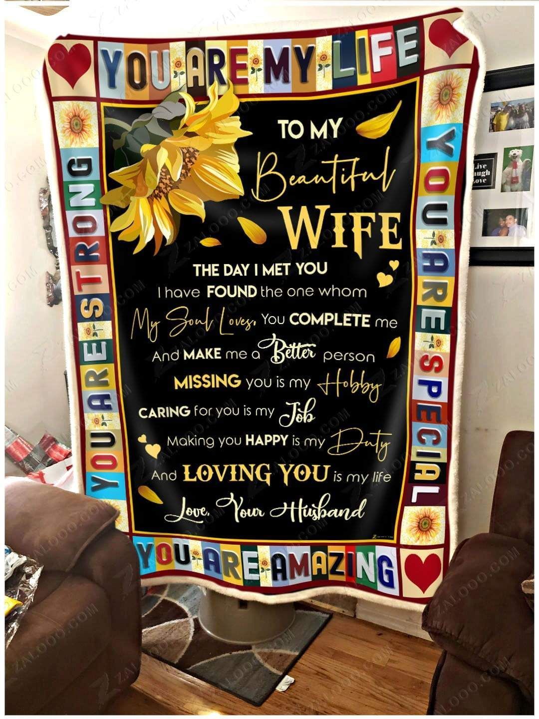 Sunflower To My Wife You Are My Life Sherpa Fleece Blanket