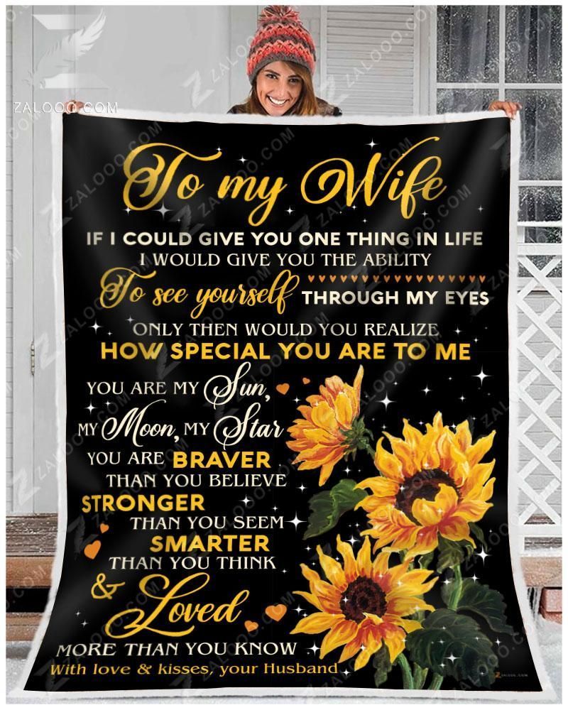 Sunflower To My Wife You Are My Sun My Moon My Star Sherpa Fleece Blanket