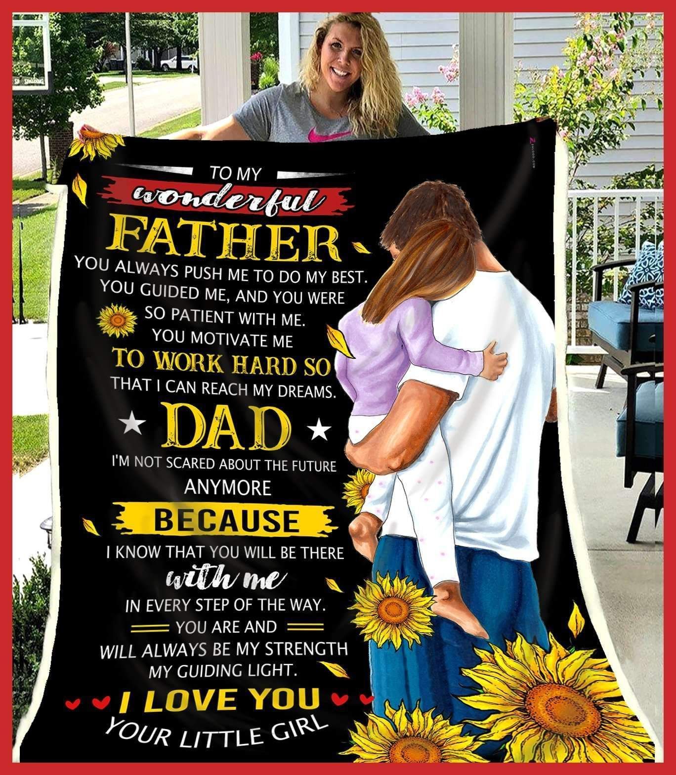 Sunflower To My Wonderful Father Love Your Little Girl Sherpa Fleece Blanket