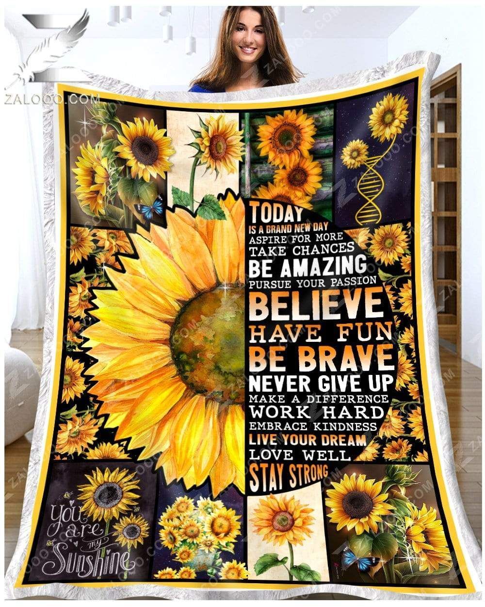 Sunflower Today Is A Brand New Day Sherpa Fleece Blanket