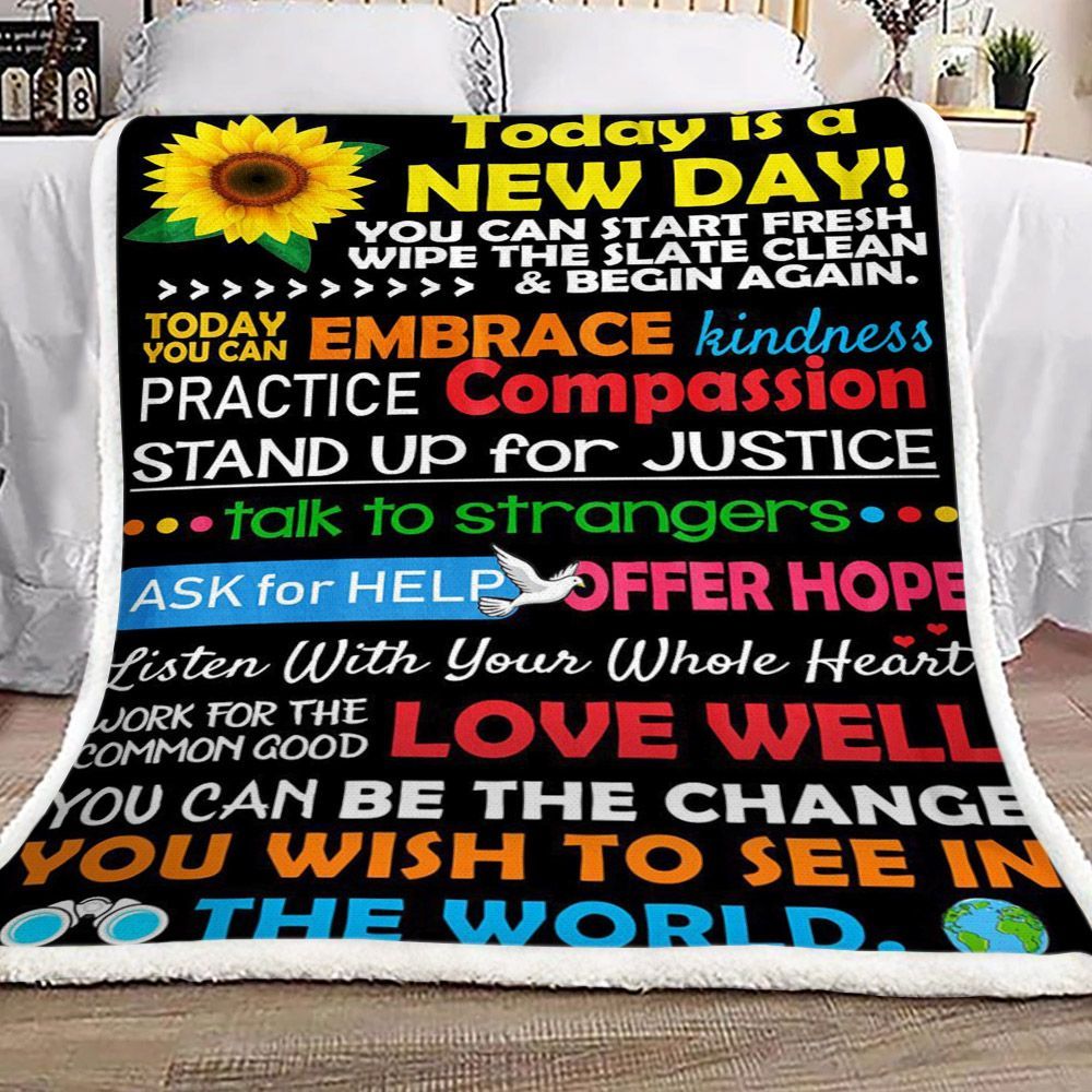 Sunflower Today Is A New Day Sherpa Fleece Blanket