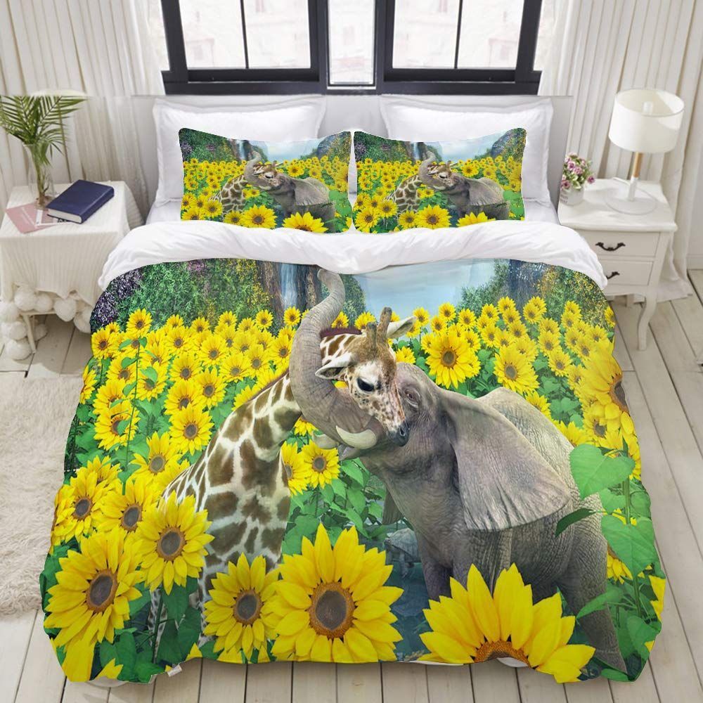 Sunflower Turtle Elephant Giraffe Flowers Bedding Set