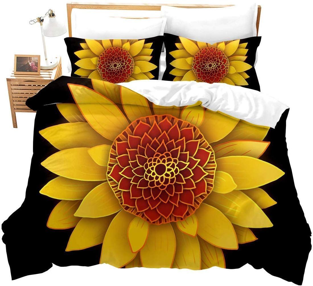 Sunflower With Black Background Bedding Set