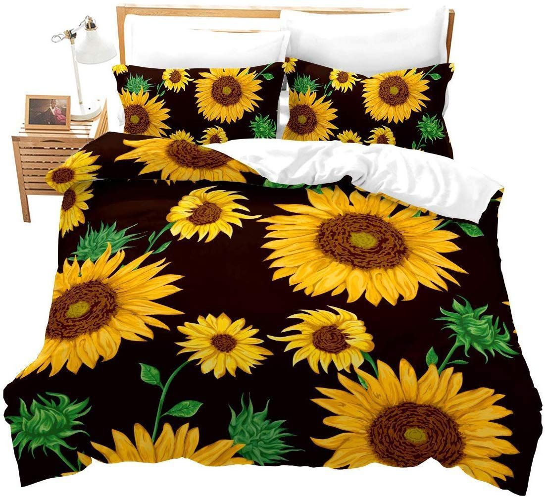 Sunflower With Black Background Bedding Set
