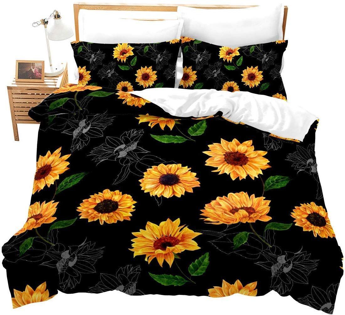 Sunflower With Black Background Bedding Set