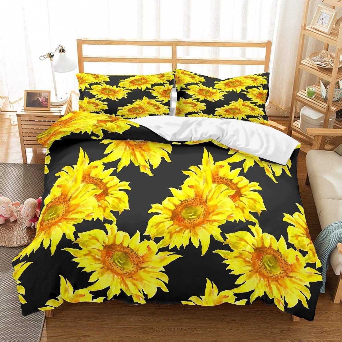 Sunflower With Black Background Bedding Set