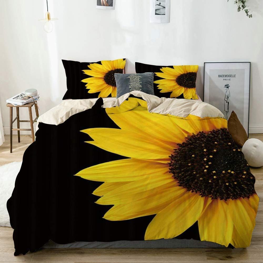 Sunflower With Black Background Bedding Set