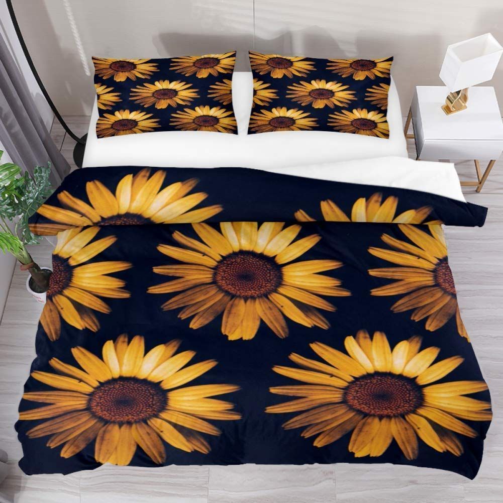 Sunflower With Black Background Bedding Set