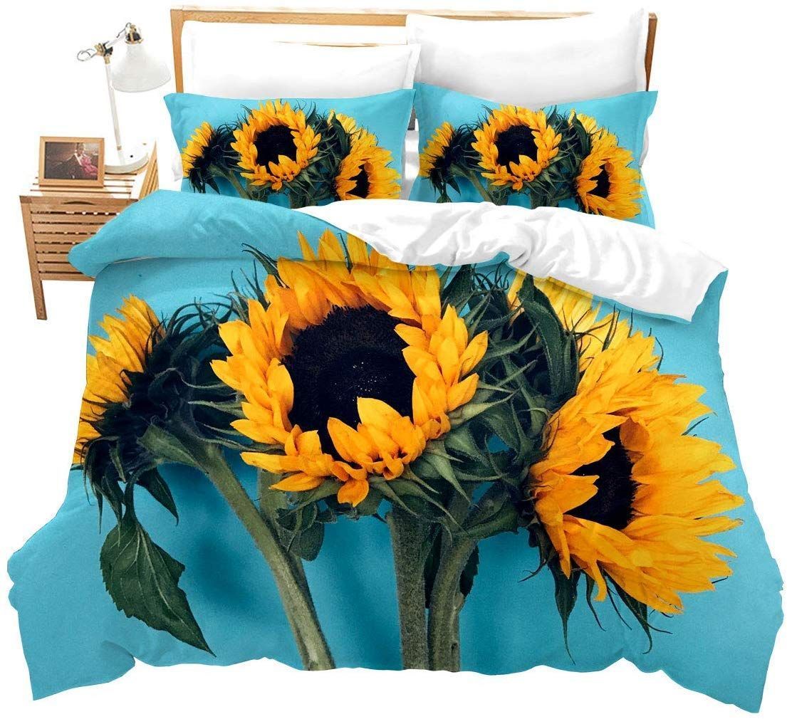 Sunflower With Blue Background Bedding Set