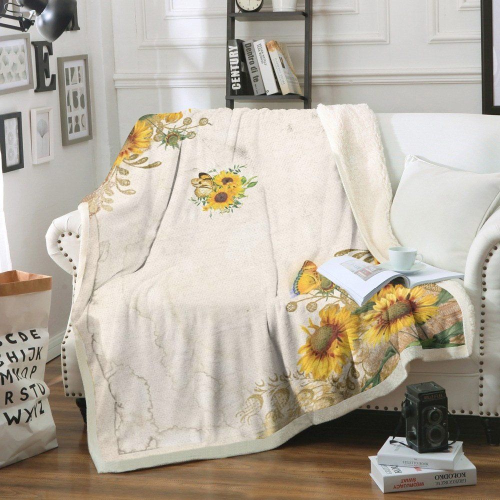 Sunflower With Moth Sherpa Fleece