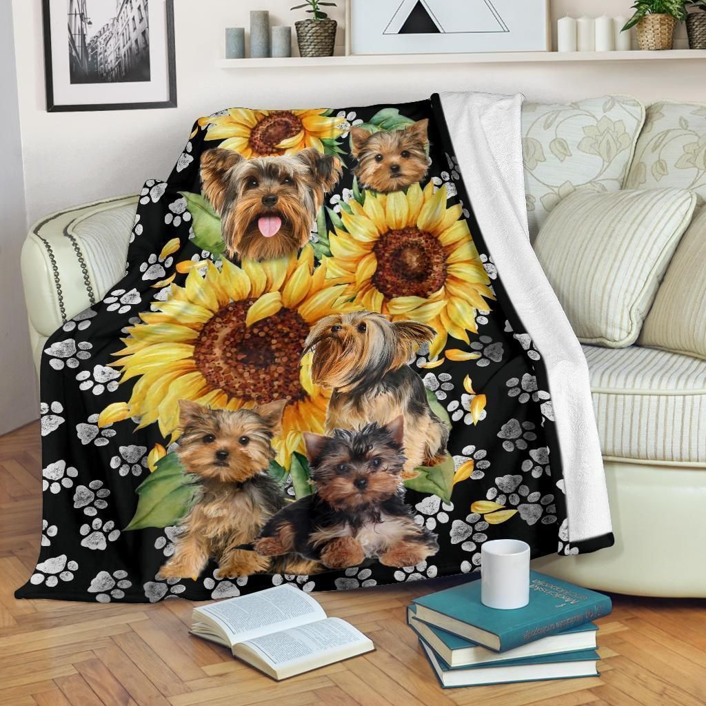 Sunflower Yorkshire Terrier Sherpa Fleece Blanket