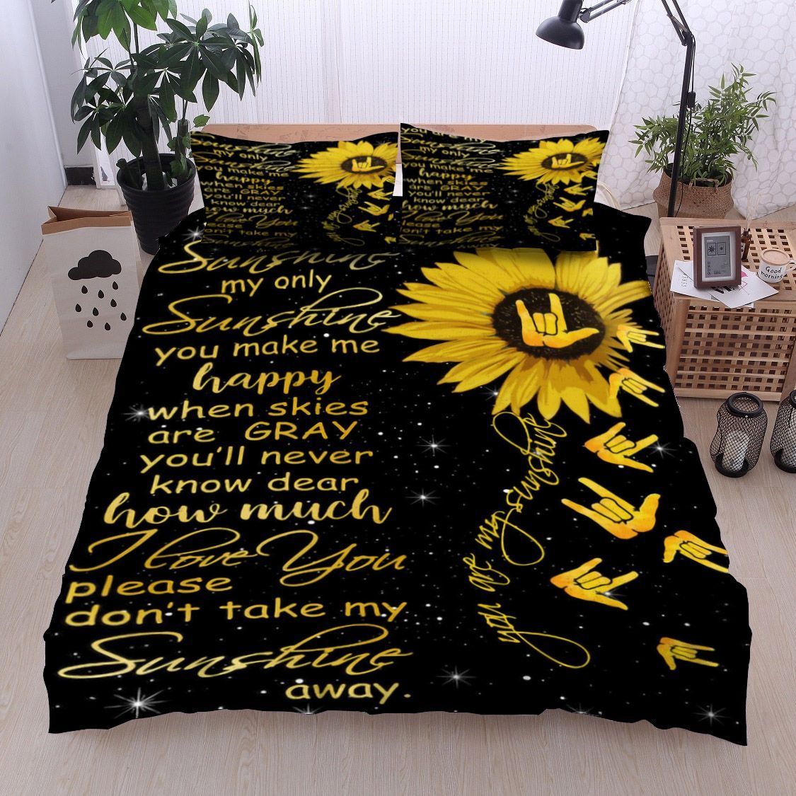 Sunflower You Are My Sunshine American Sign Language Asl Bedding Set