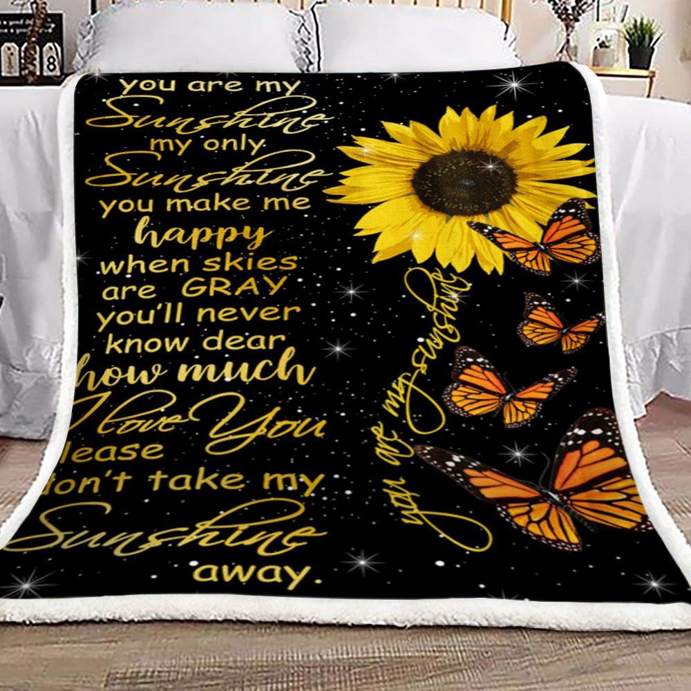 Sunflower You Are My Sunshine Butterfly Sherpa Fleece Blanket