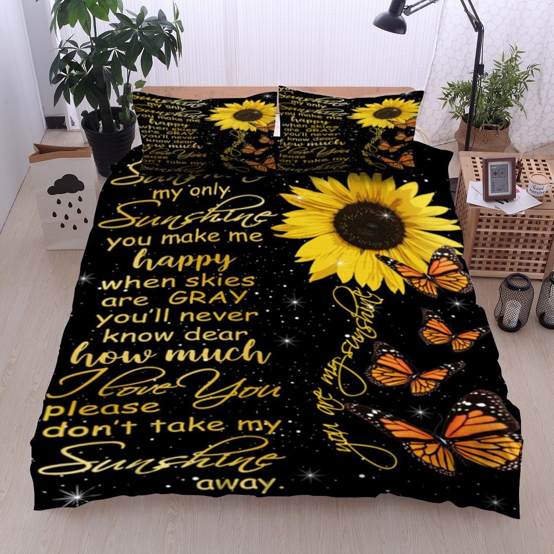 Sunflower You Are My Sunshine Butterfly Bedding Set
