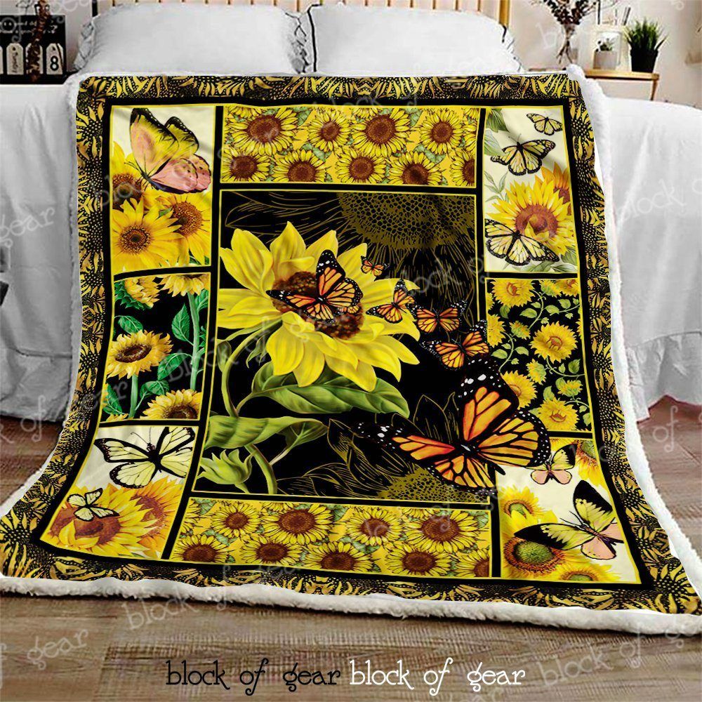 Sunflowers And Butterflies Sherpa Fleece Blanket