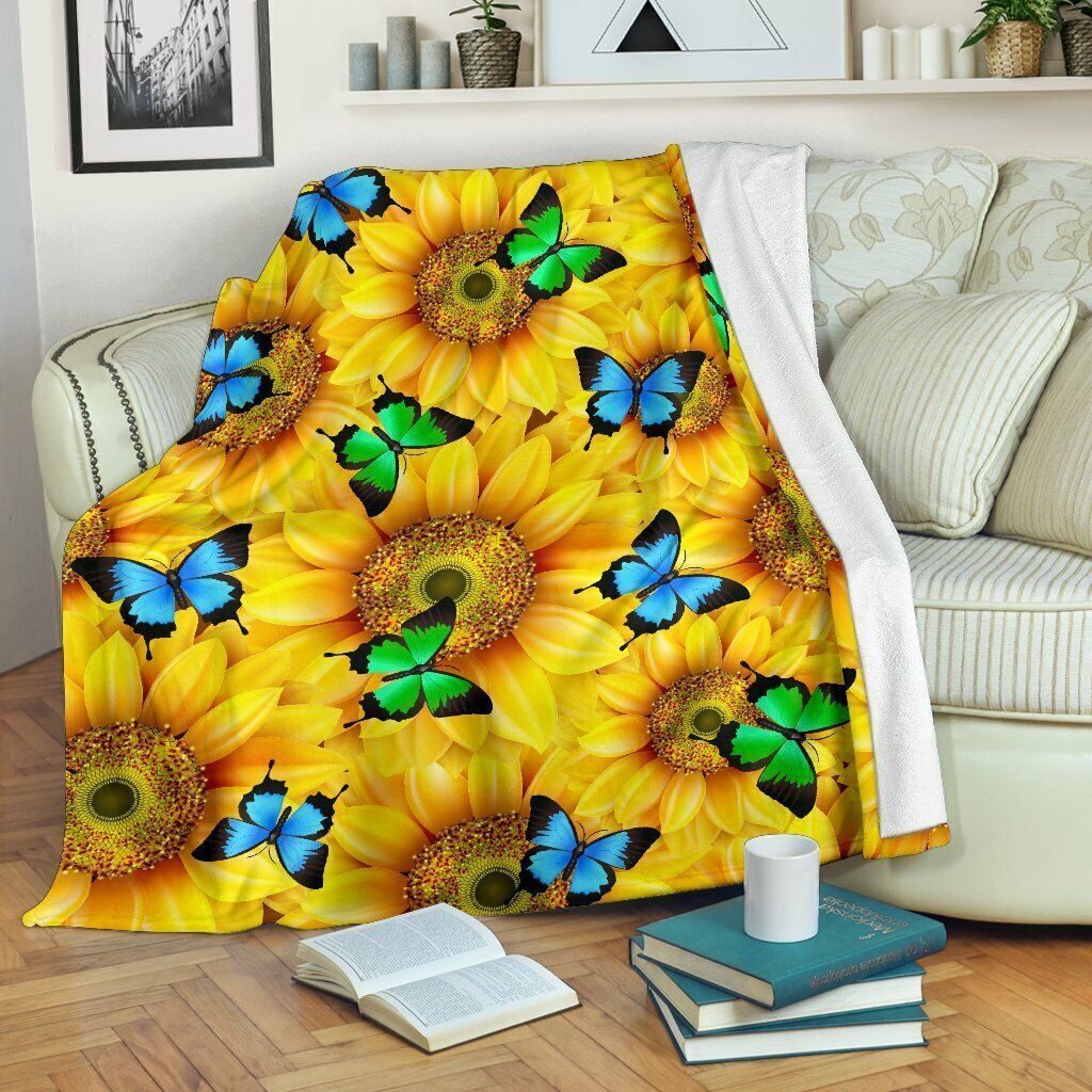 Sunflowers Butterflies Sherpa Fleece Blanket