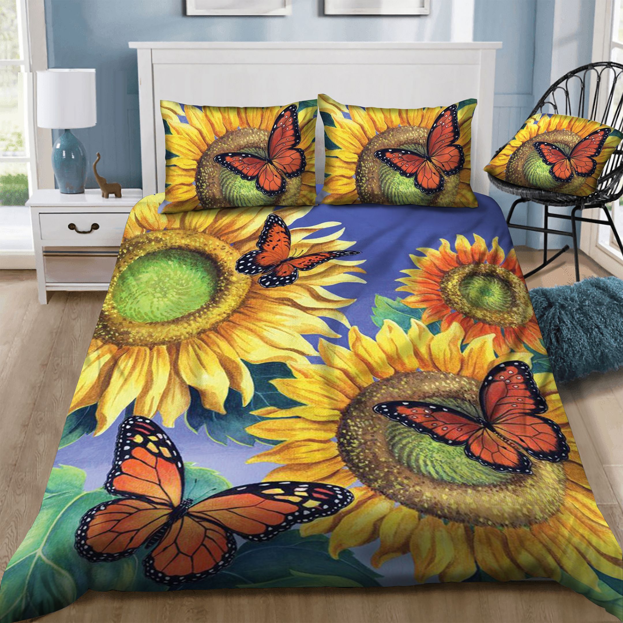 Sunflowers Butterfly  Bedding Set