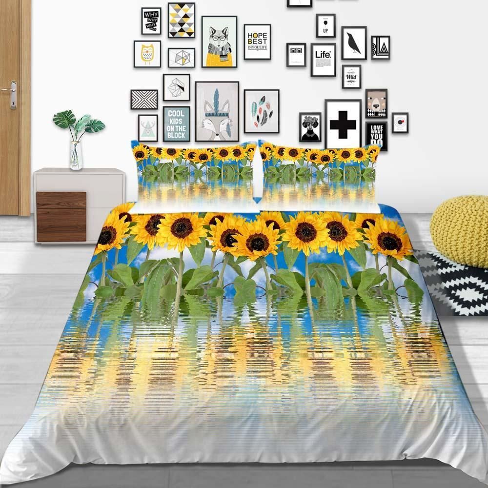 Sunflowers Reflection Over Printed Bedding Set