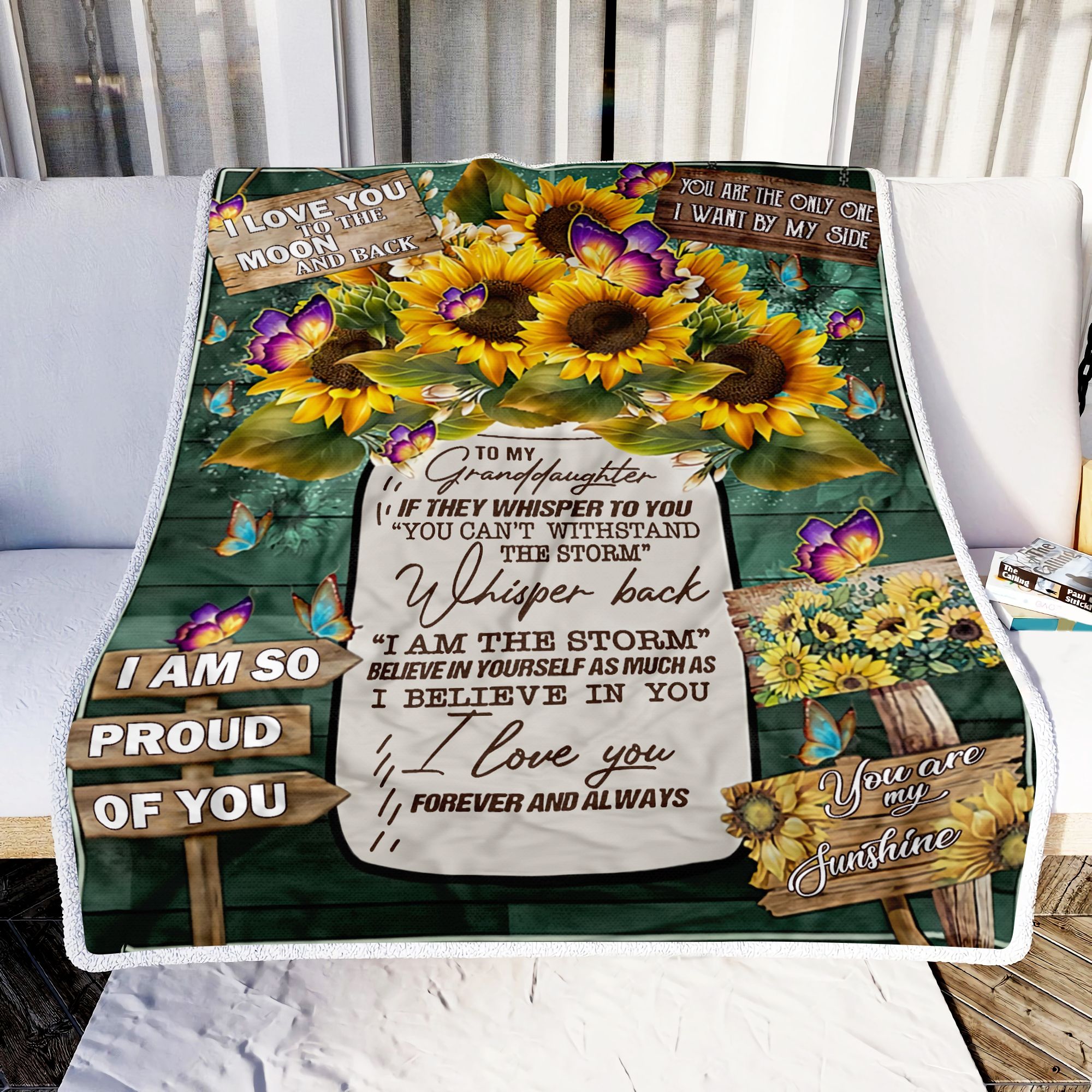 Sunflowers To My Granddaughter You Are My Sunshine Butterfly Fleece Blanket