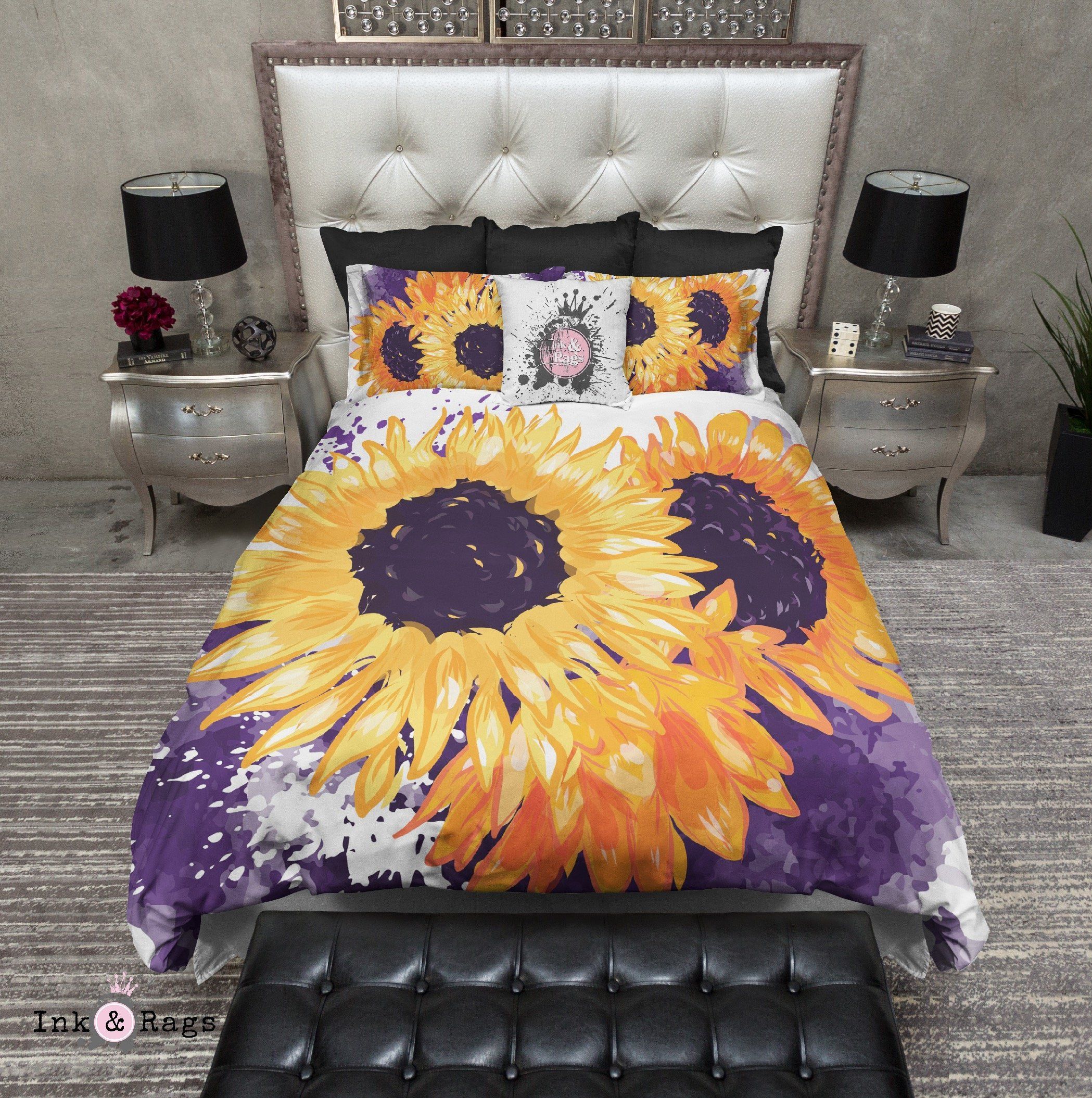 Sunflowers With A Splash Of Purple Bedding Set