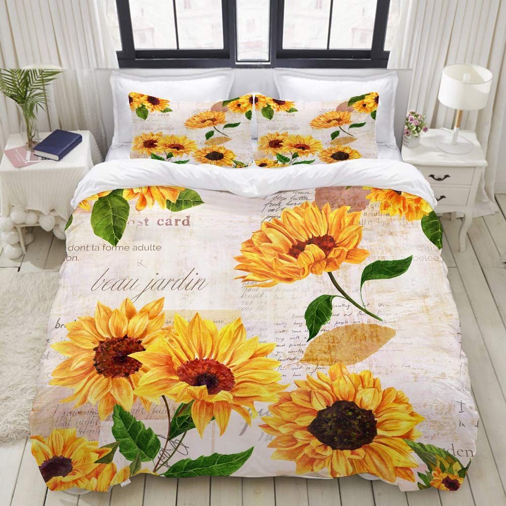 Sunflowers With Watercolor Bedding Set
