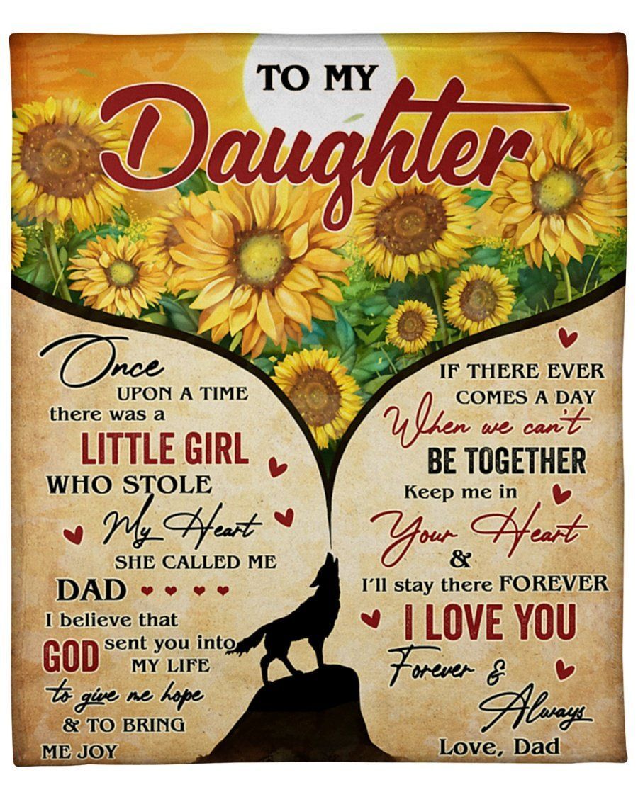 Sunflowers Wolf Howling I Love You Forever Dad To Daughter Fleece Blanket Fleece Blanket