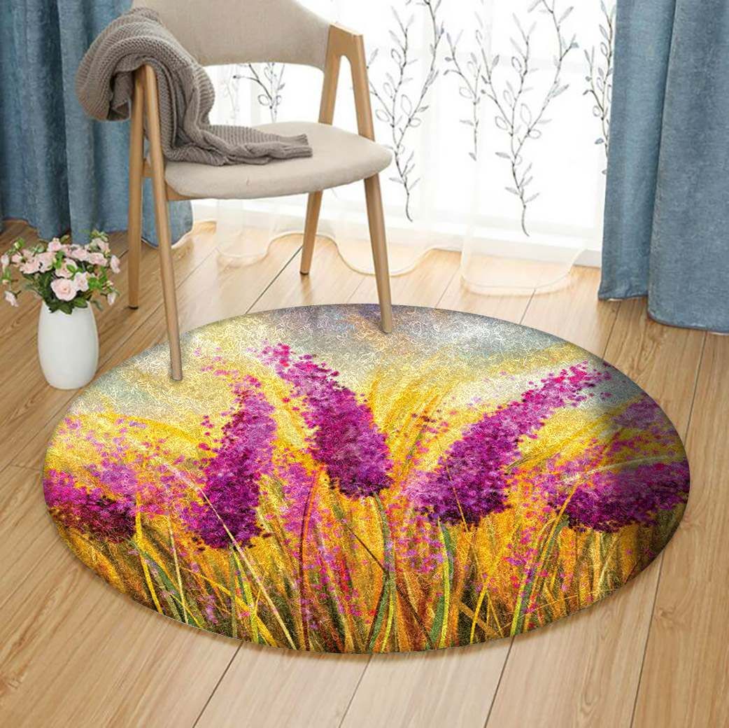 Sunny Lavender Field Round Carpet