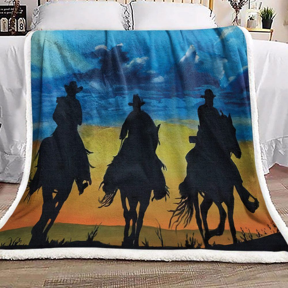 Sunset Cowboy Sherpa Fleece Blanket