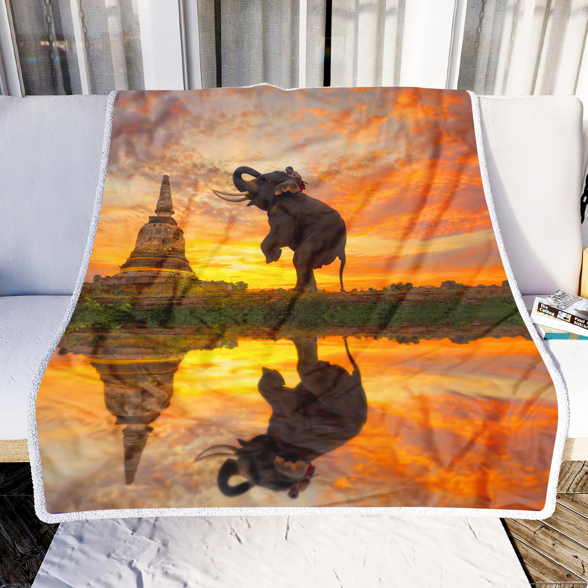 Sunset Dusk Elephant Fleece Blanket