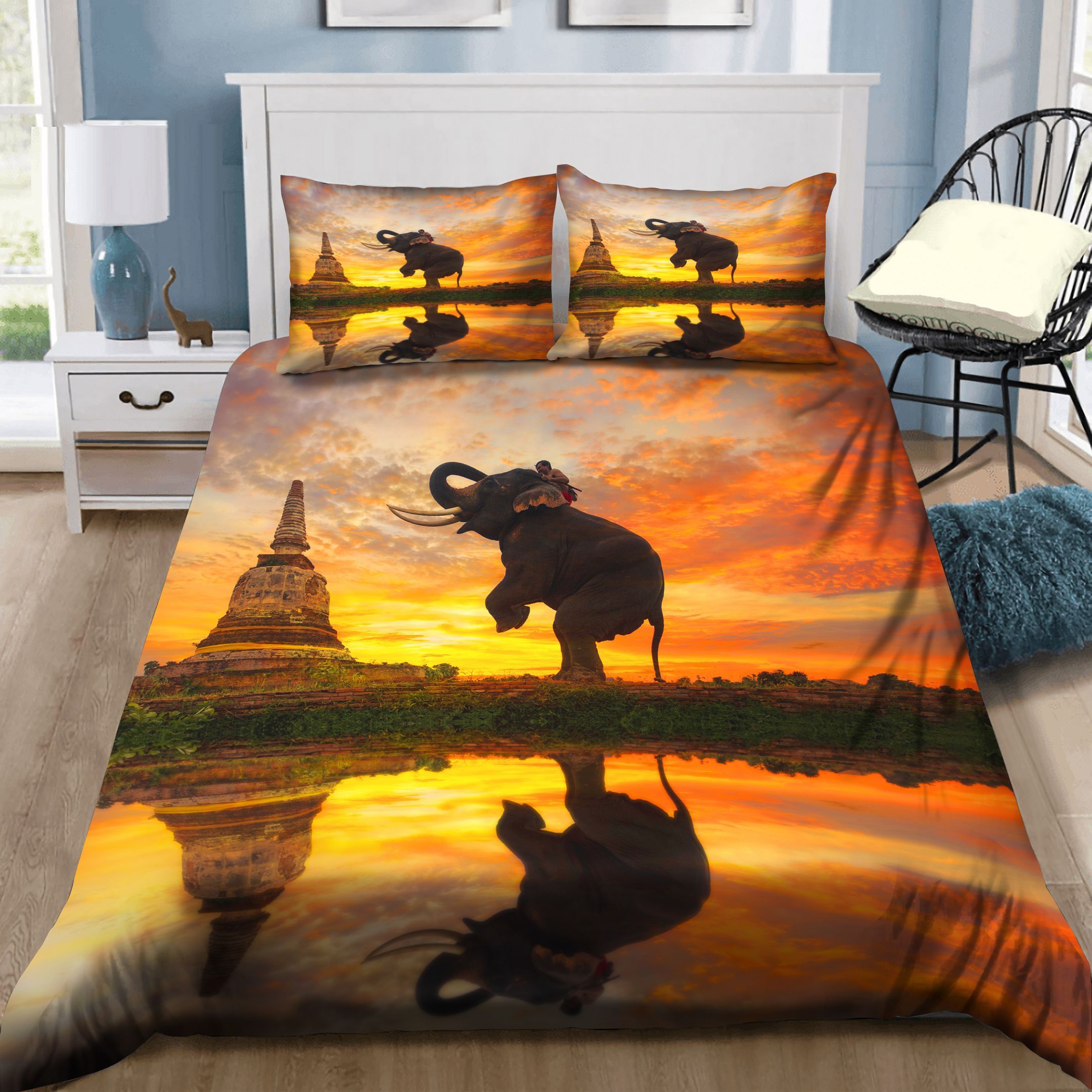 Sunset Dusk Elephant Bedding Set