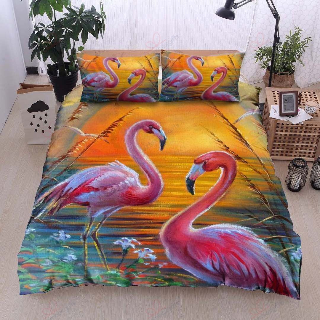 Sunset Flamingo Couple Love Printed Bedding Set