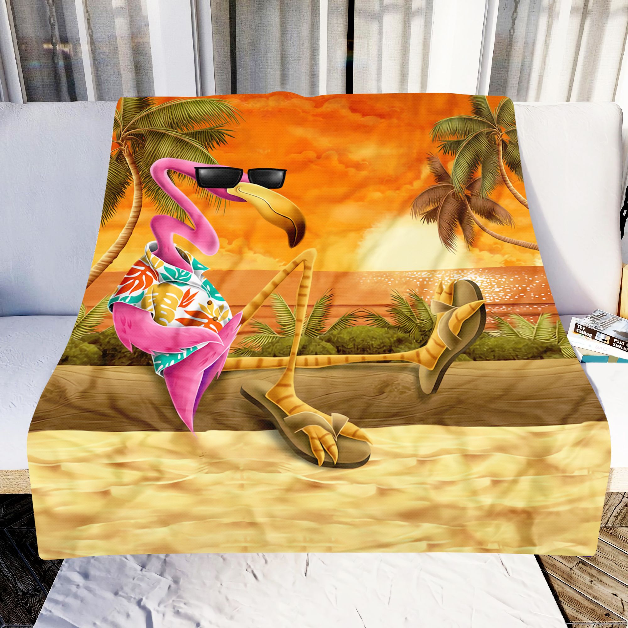 Sunset Flamingo Fleece Blanket