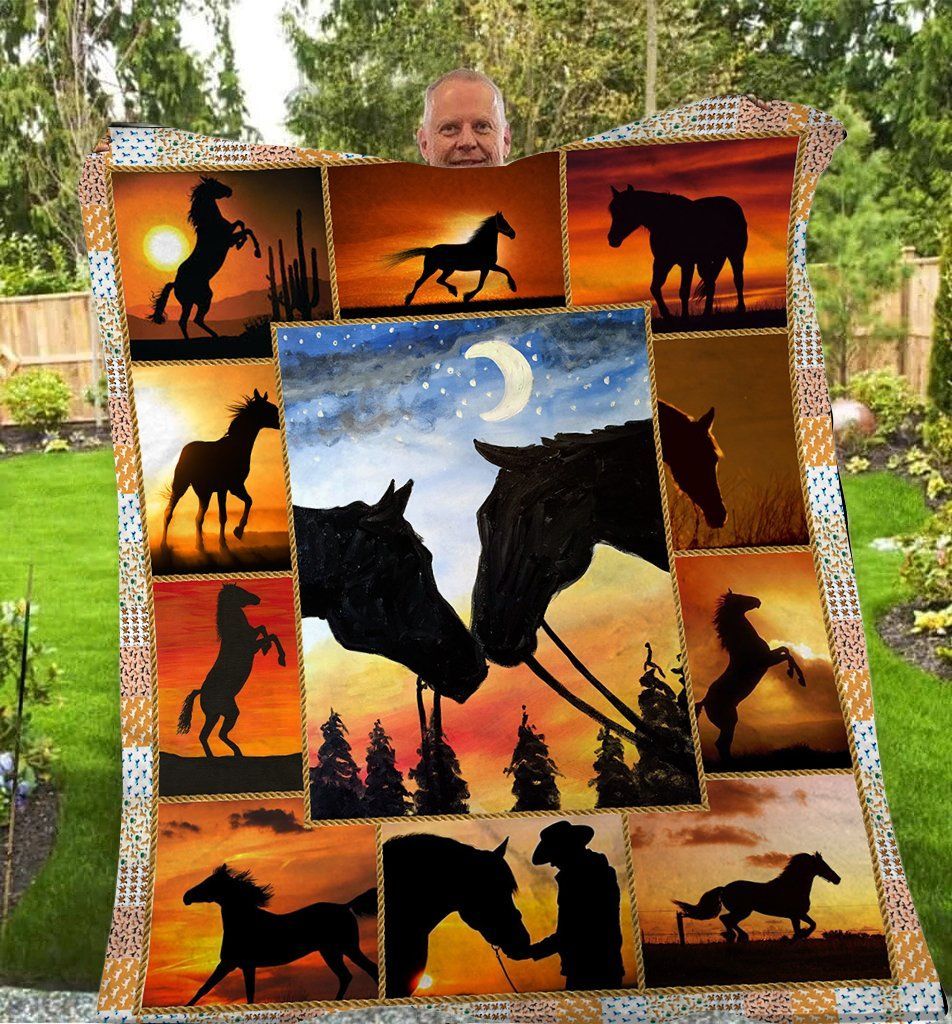 Sunset Horse Sherpa Fleece Blanket