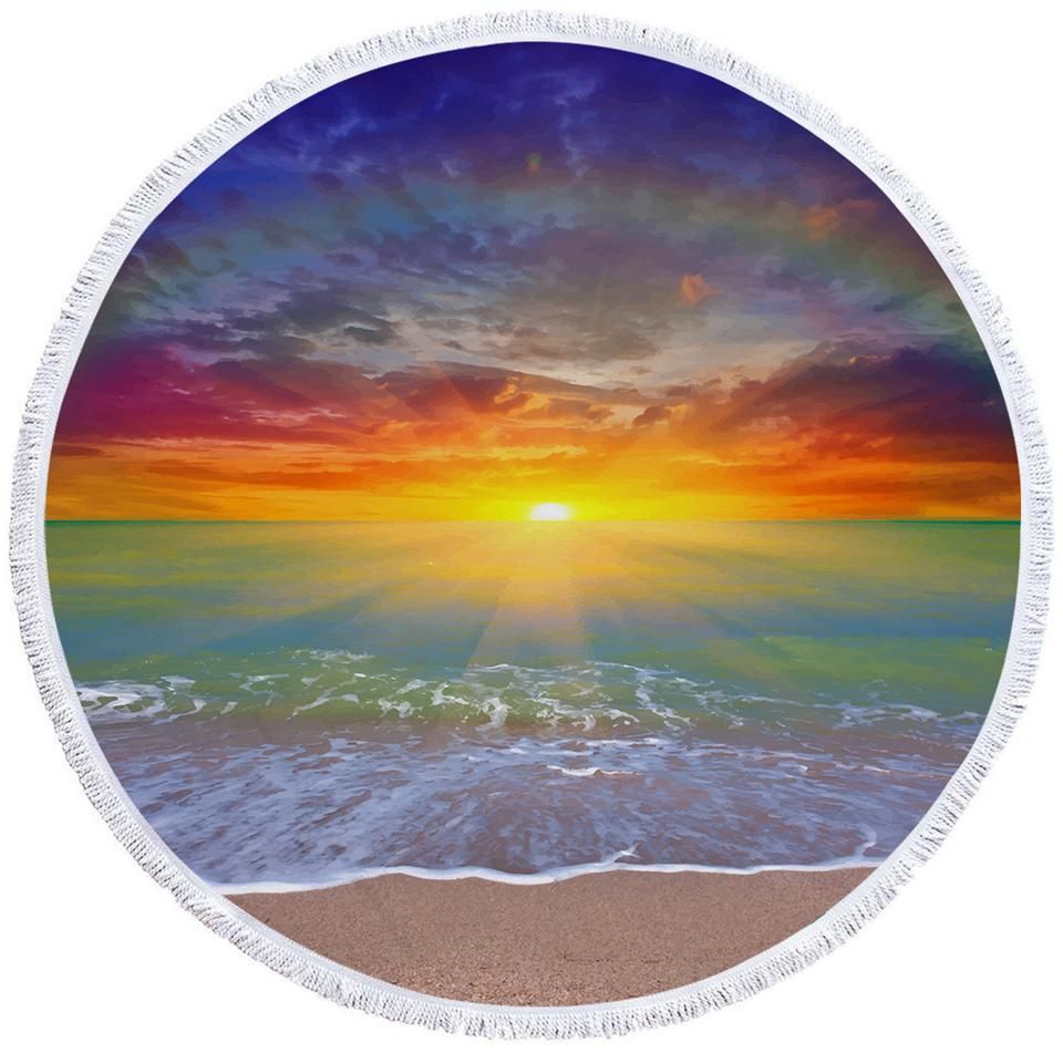 Sunset On Beach Printed Round Beach Towel